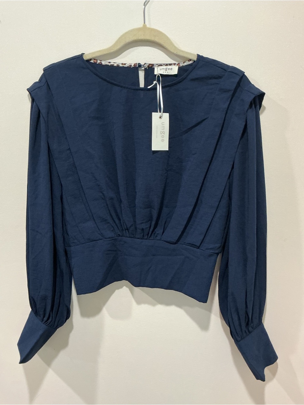 Umgee NWT Navy Blue Smocked Waist Long Sleeve Blouse Top